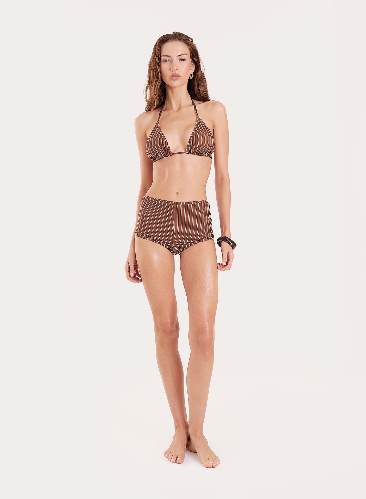 Chocolate Stripe High Waisted Bikini Bottoms